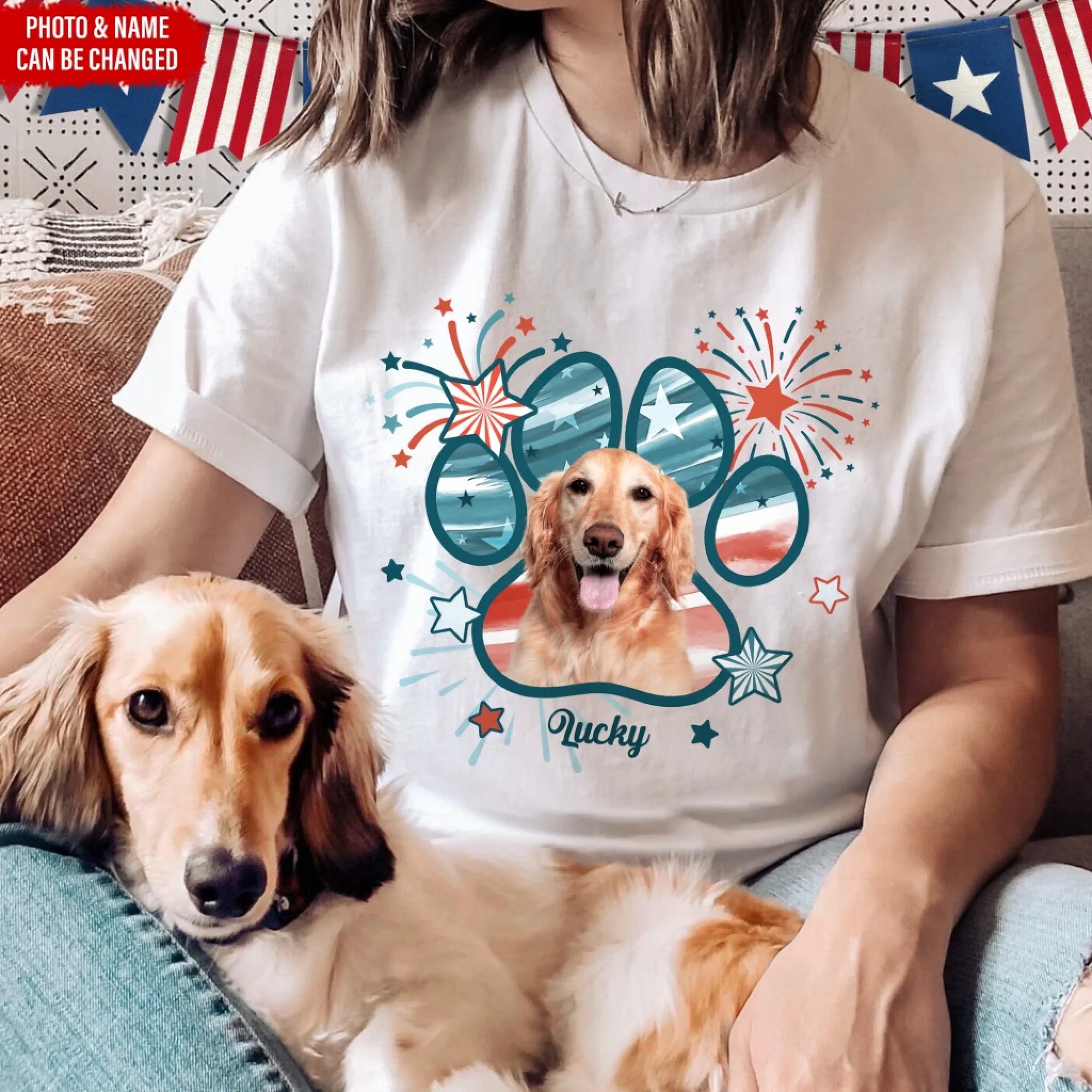 Cute Dog 4th Of July - Personalized T-Shirt, Independence Day Gift, Custom Photo Dog Flag Shirt