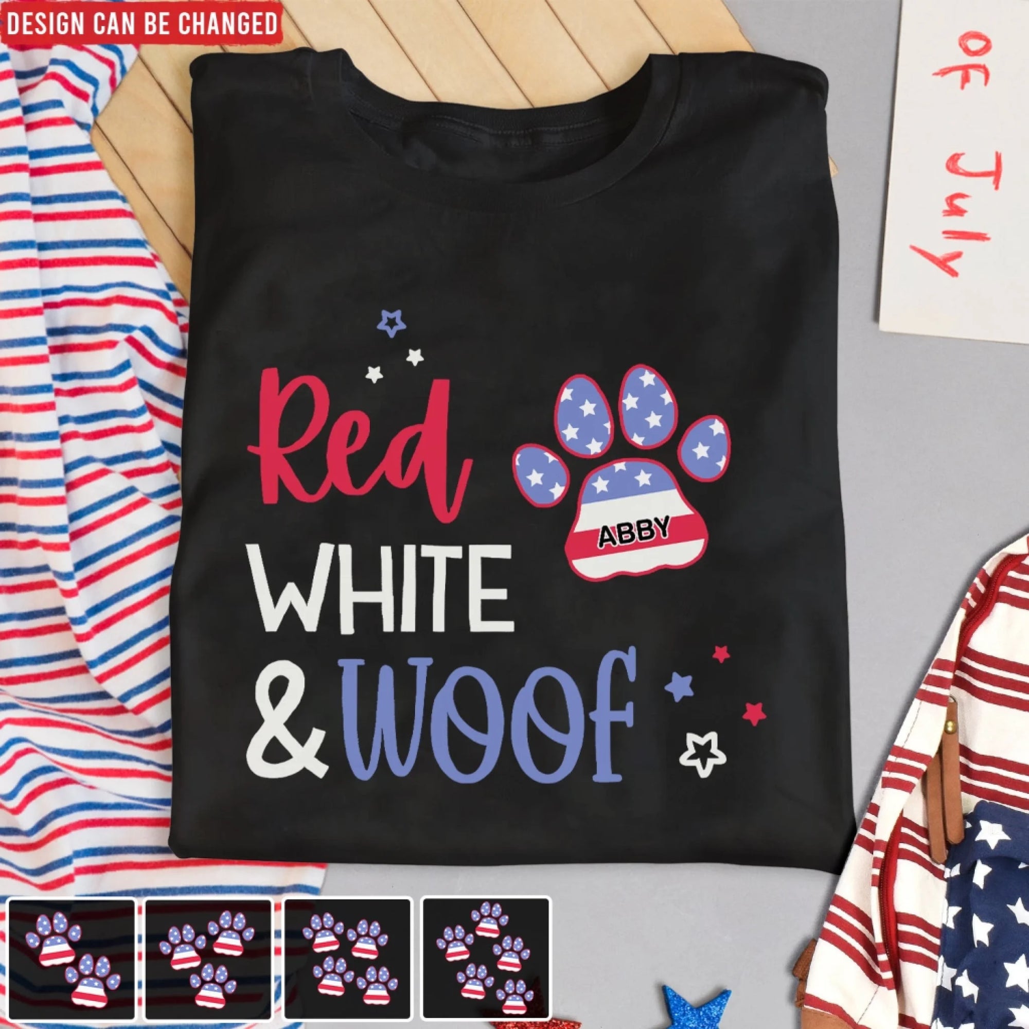 Red White & Woof - Personalized T-Shirt, Funny Independence Day Shirt for Pet Lovers