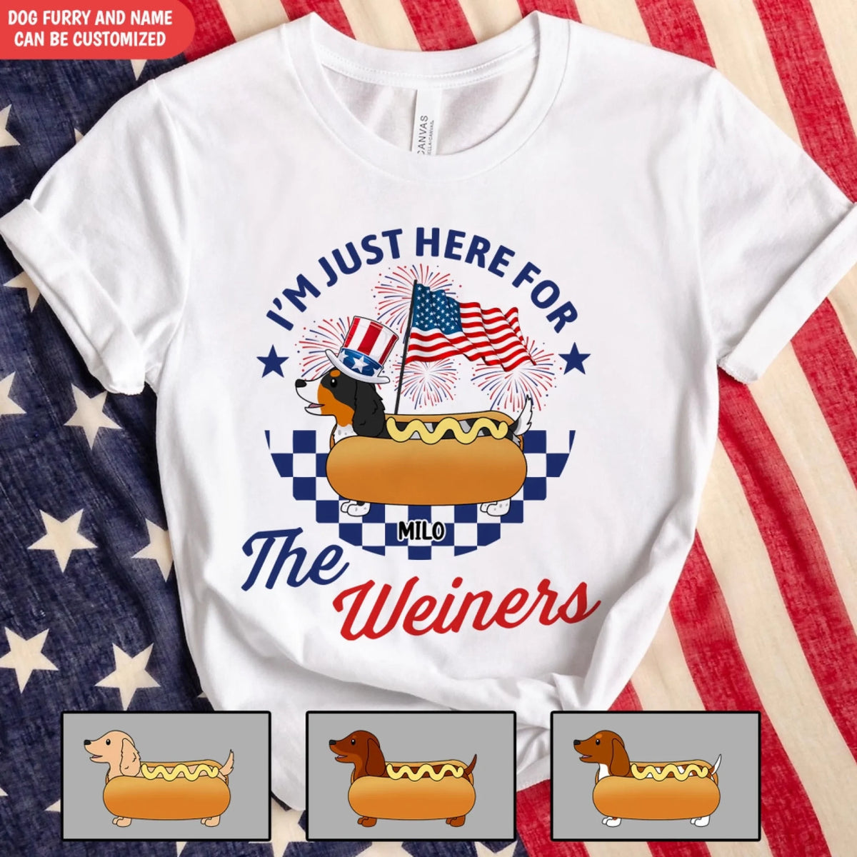 4th of July Just Here For The Wieners - Personalized T Shirt For Independence Day, Retro America Patriotic Weenies Shirt