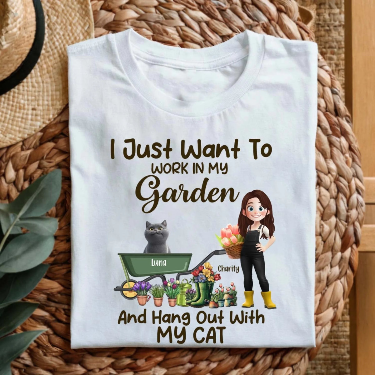 I Just Want To Work In My Garden And Hang Out With My Cats - Personalized T-Shirt, Gift For Garden Lovers, Cat Lovers