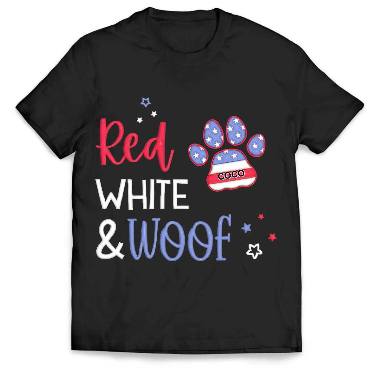 4th of July Red White & Woof - Personalized T-Shirt, Funny 3D Effect Dog Shirt, Independence Day Shirt for Dog Lovers