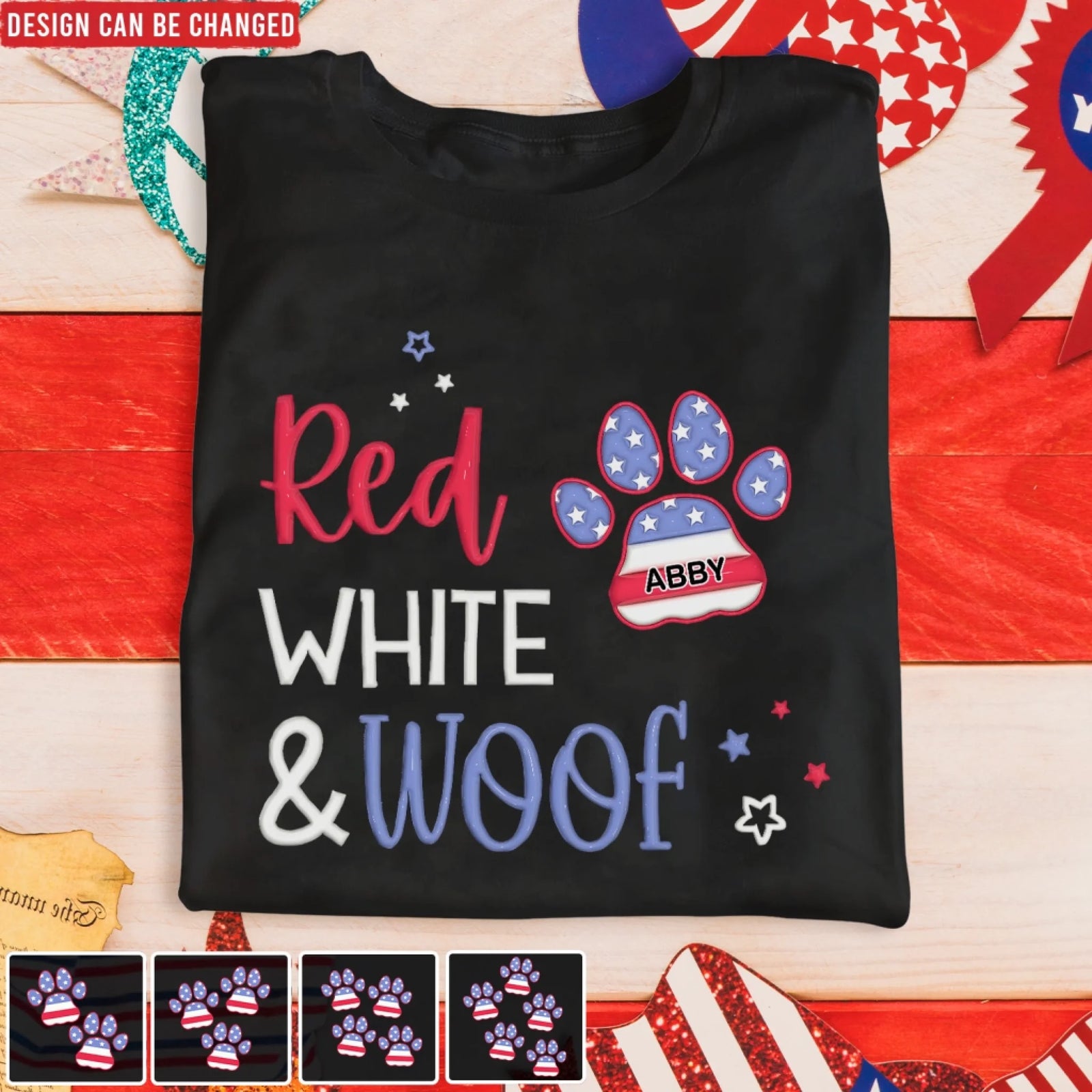 4th of July Red White & Woof - Personalized T-Shirt, Funny 3D Effect Dog Shirt, Independence Day Shirt for Dog Lovers