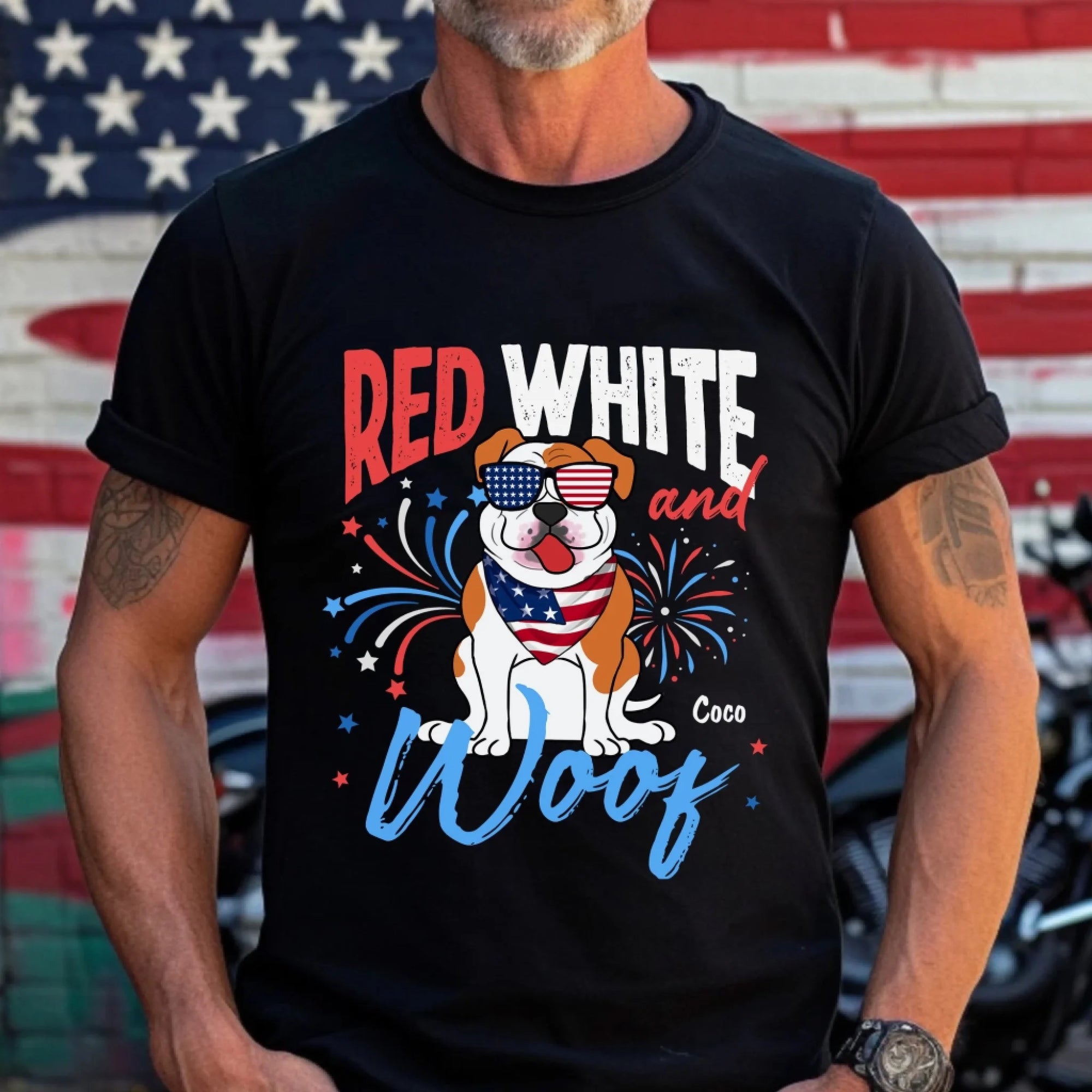 Red White And Woof - Personalized T-Shirt, Gift For 4th Of July