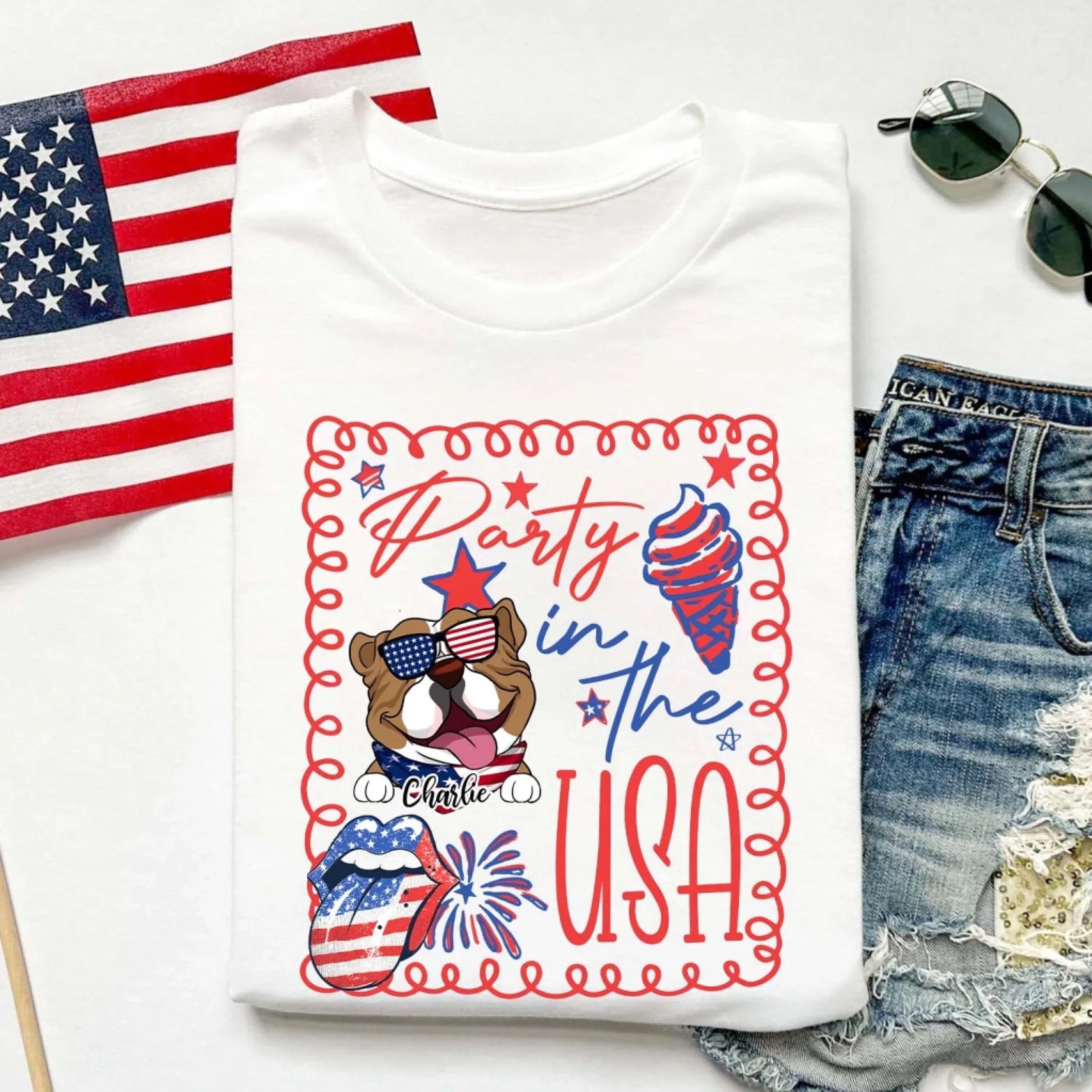 Party In The USA - Personalized T-Shirt, Funny Dog 4th of July Tee, Gift for Dog Lovers