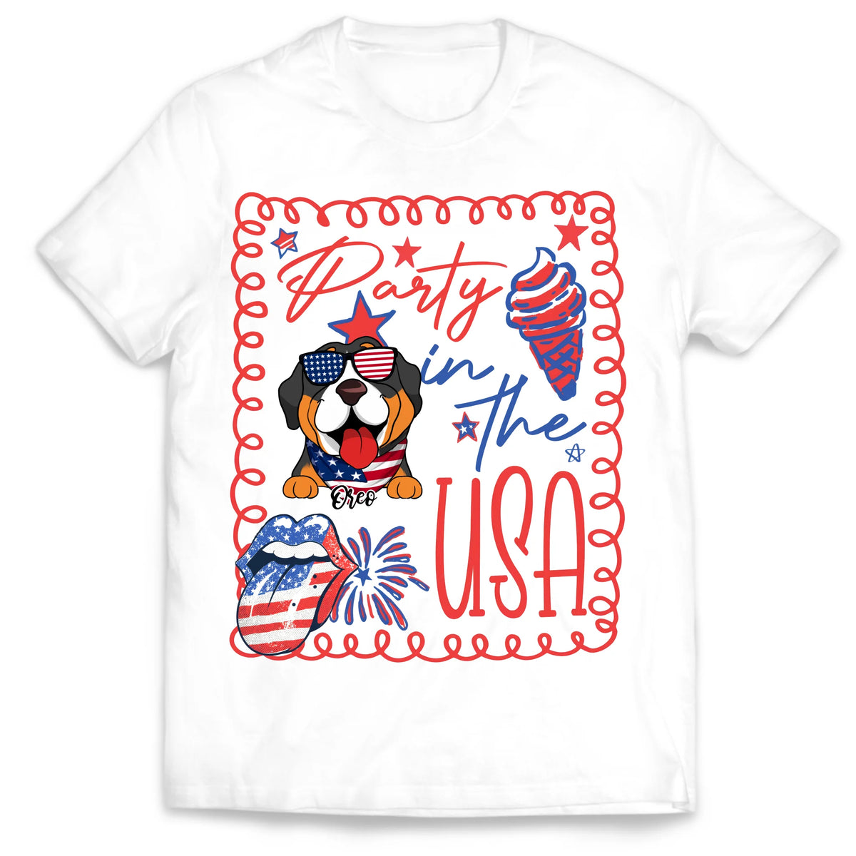 Party In The USA - Personalized T-Shirt, Funny Dog 4th of July Tee, Gift for Dog Lovers