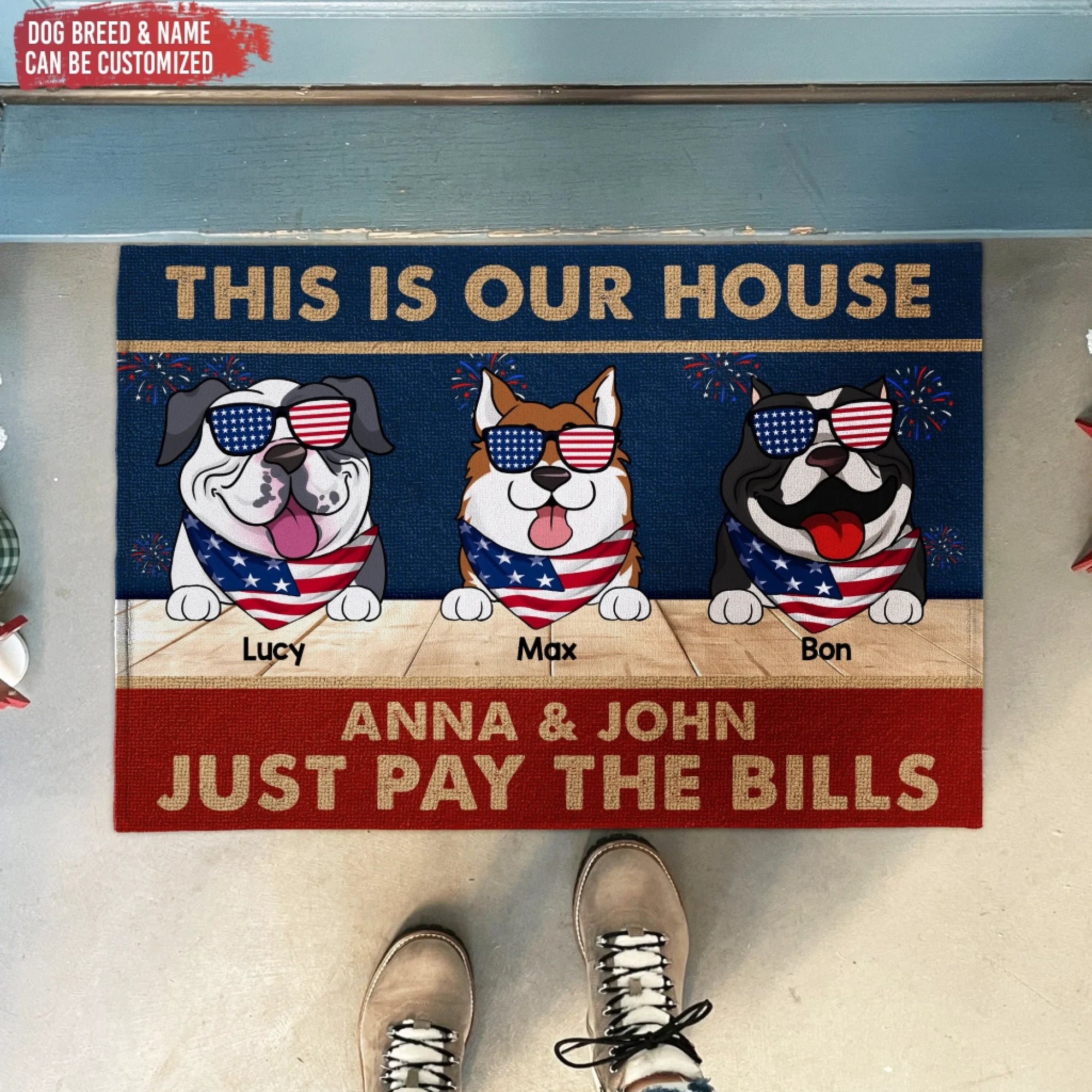 This Is Our House - Personalized Doormat, 4th of July Dog Doormat, Funny Independence Day Home Decor for Dog Lover