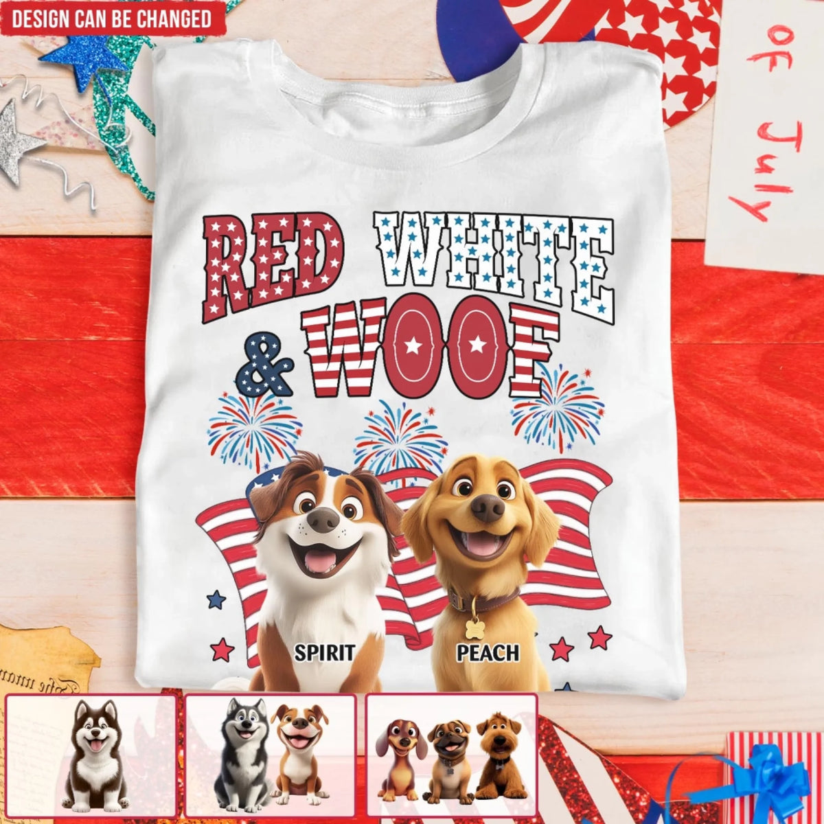 Red White Woof - Personalized T-Shirt, Gift For Dog Lovers, 4th Of July Gift