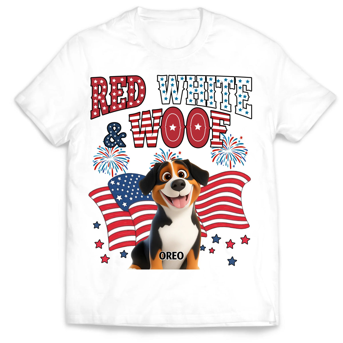Red White Woof - Personalized T-Shirt, Gift For Dog Lovers, 4th Of July Gift