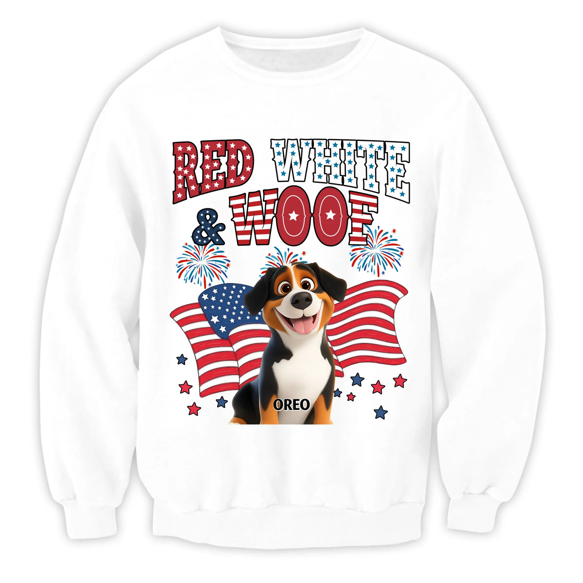 Red White Woof - Personalized T-Shirt, Gift For Dog Lovers, 4th Of July Gift