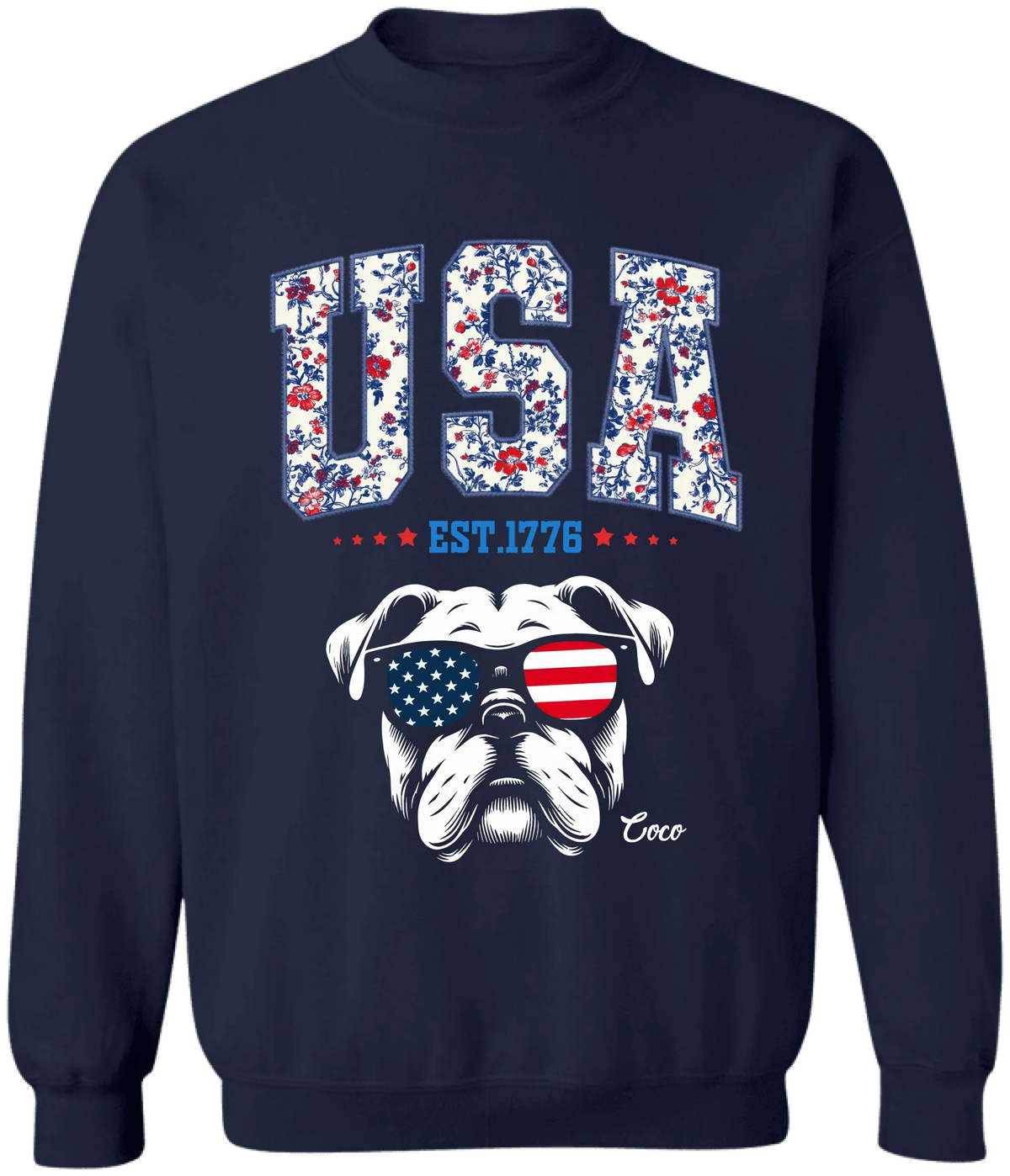 Floral USA Custom Dog - Personalized T-Shirt, Funny 4th of July Gift for Dog Lover