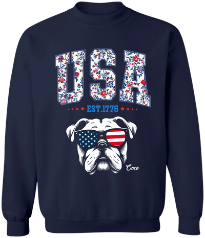 Floral USA Custom Dog - Personalized T-Shirt, Funny 4th of July Gift for Dog Lover