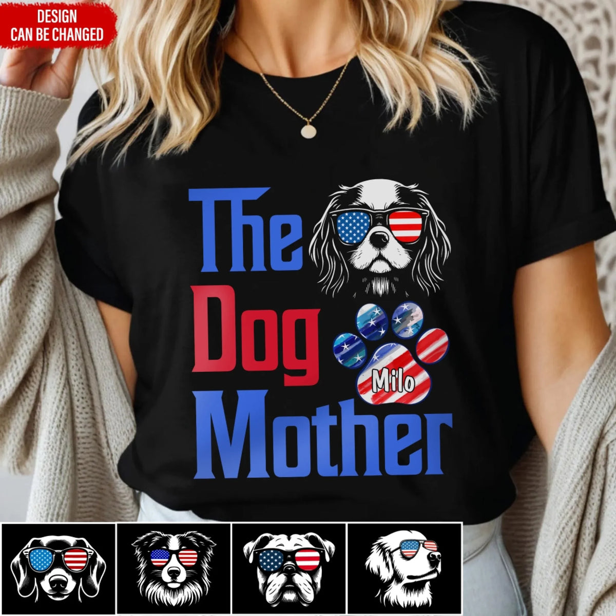 The Dog Mother 4th of July US Flag Star - Personalized T-Shirt, Independence Day Gift for Dog Mom/Dog Dad