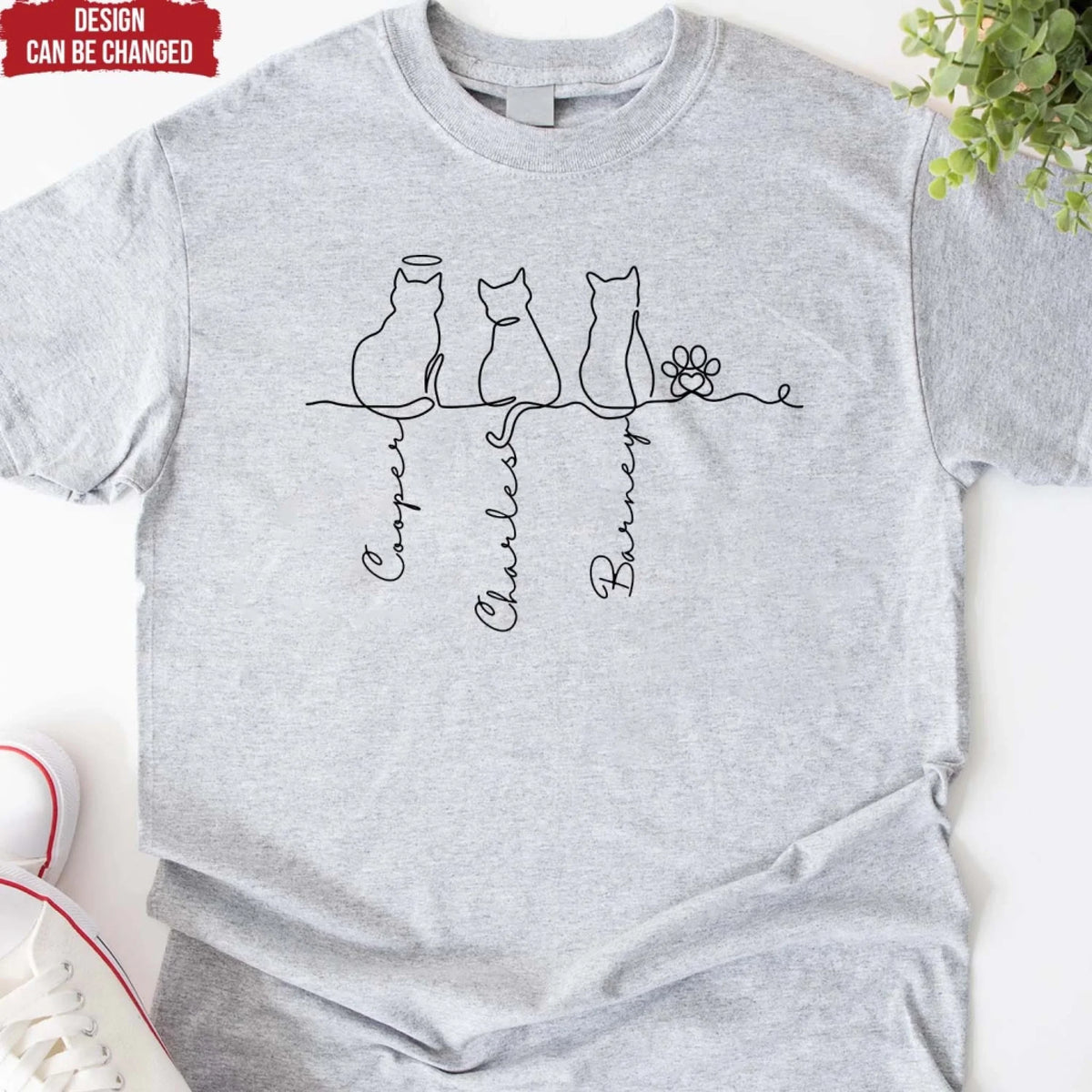 Custom Cat's Name Line Art - Personalized T-Shirt, Gift For Cat Owner, Cat Mom, Cat Dad Shirt