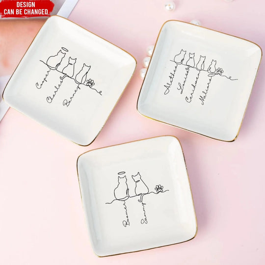 My Fur Babies Line Art - Personalized Jewelry Dish, Gift for Cat Mom/Cat Dad, Cat Lover's Gift