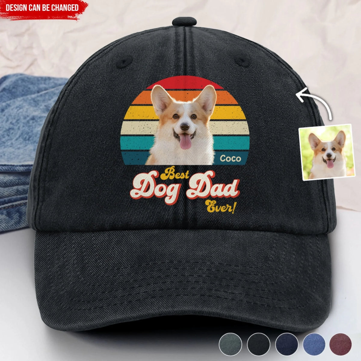 Retro Best Dog Dad Ever - Personalized Washed Denim Cap, Gift For Dog Lover