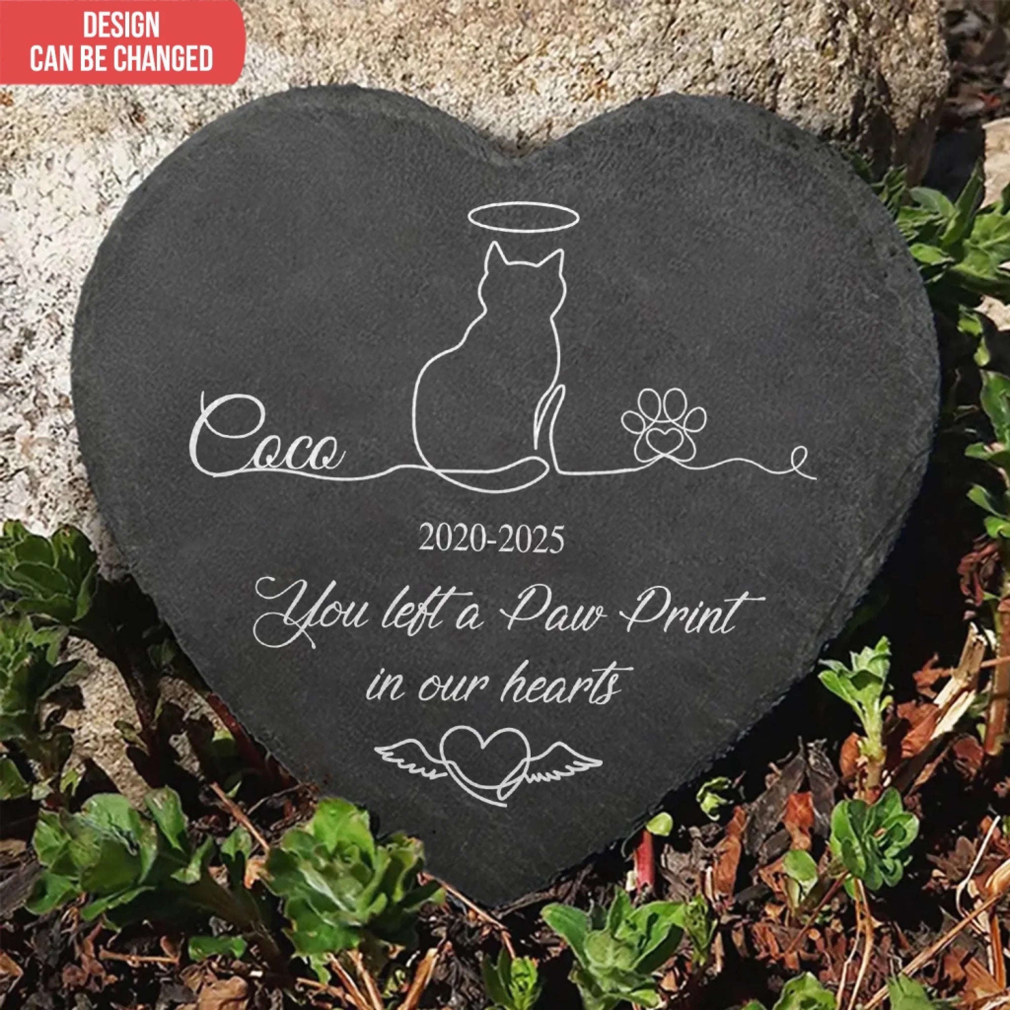 You Left A Paw Print In Our Hearts - Personalized Memorial Stone, Gift For The One Loss Cat, Sympathy Gift