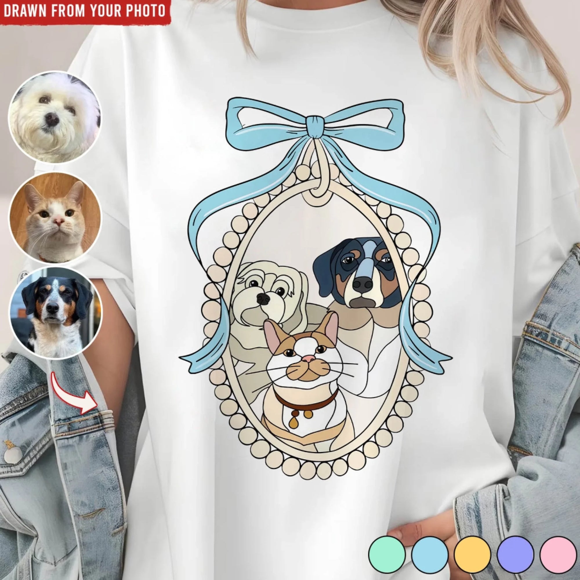 Retro Coquette Custom Pet Portrait - Personalized T-Shirt, Princess Inspired, Dog Mom Gift