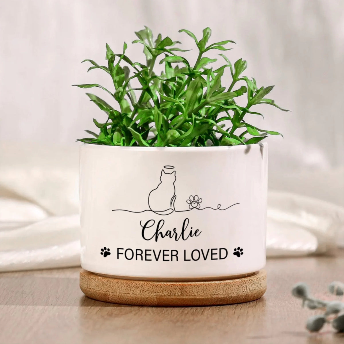 Forever Loved Cat - Personalized Plant Pot, Gift For Cat Lover, Memorial Gift