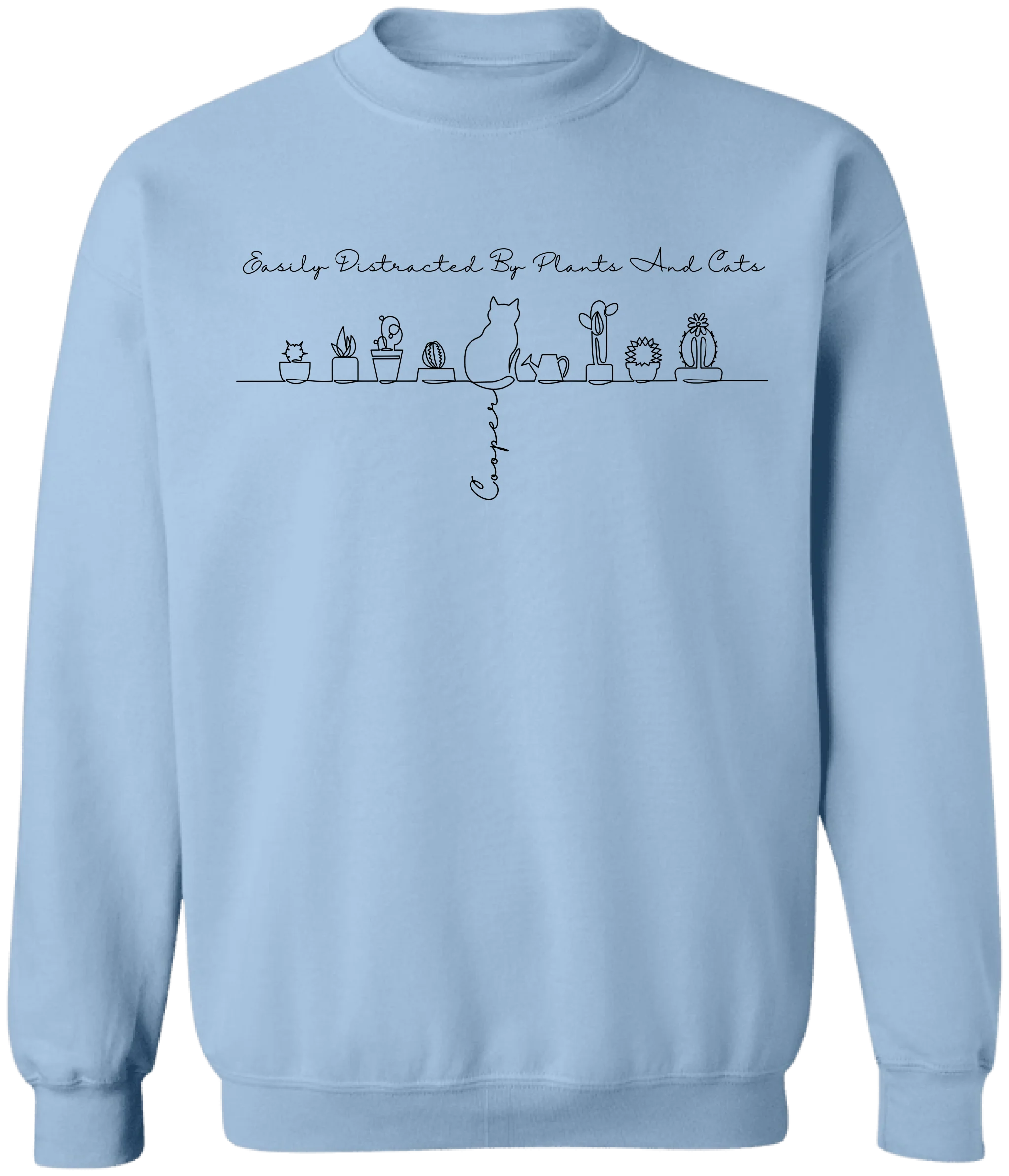 Easily Distracted By Plants And Cats - Personalized T-Shirt, Gift for Cat And Plant Lover, Line Art Style Shirt