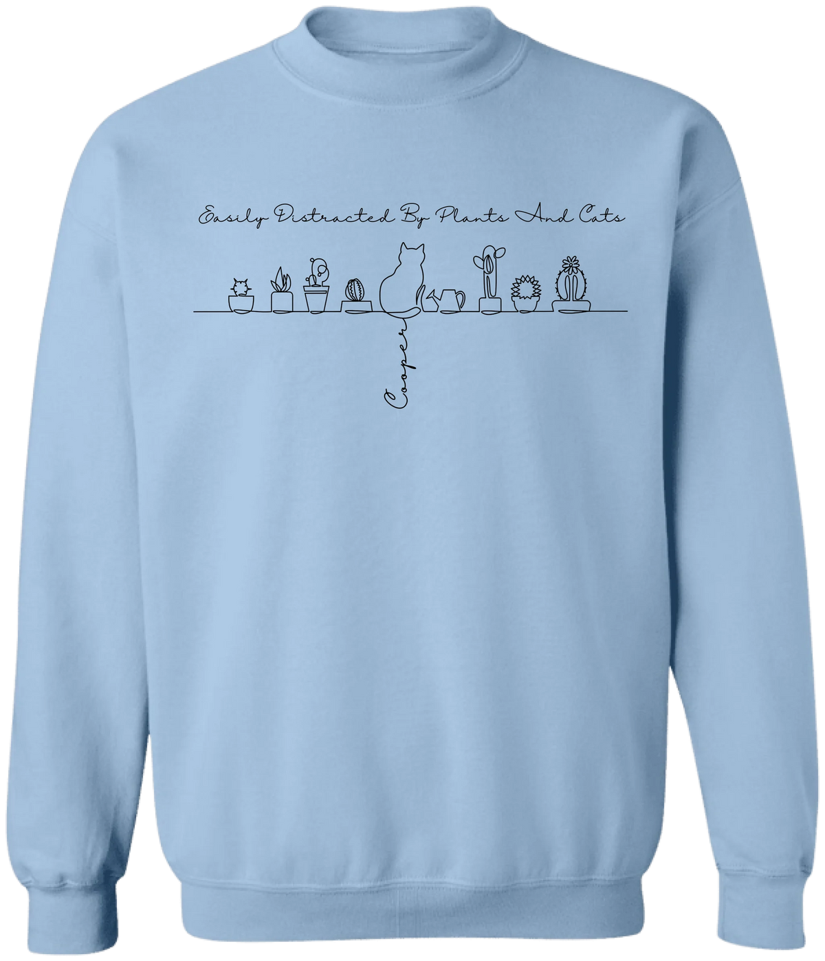 Easily Distracted By Plants And Cats - Personalized T-Shirt, Gift for Cat And Plant Lover, Line Art Style Shirt