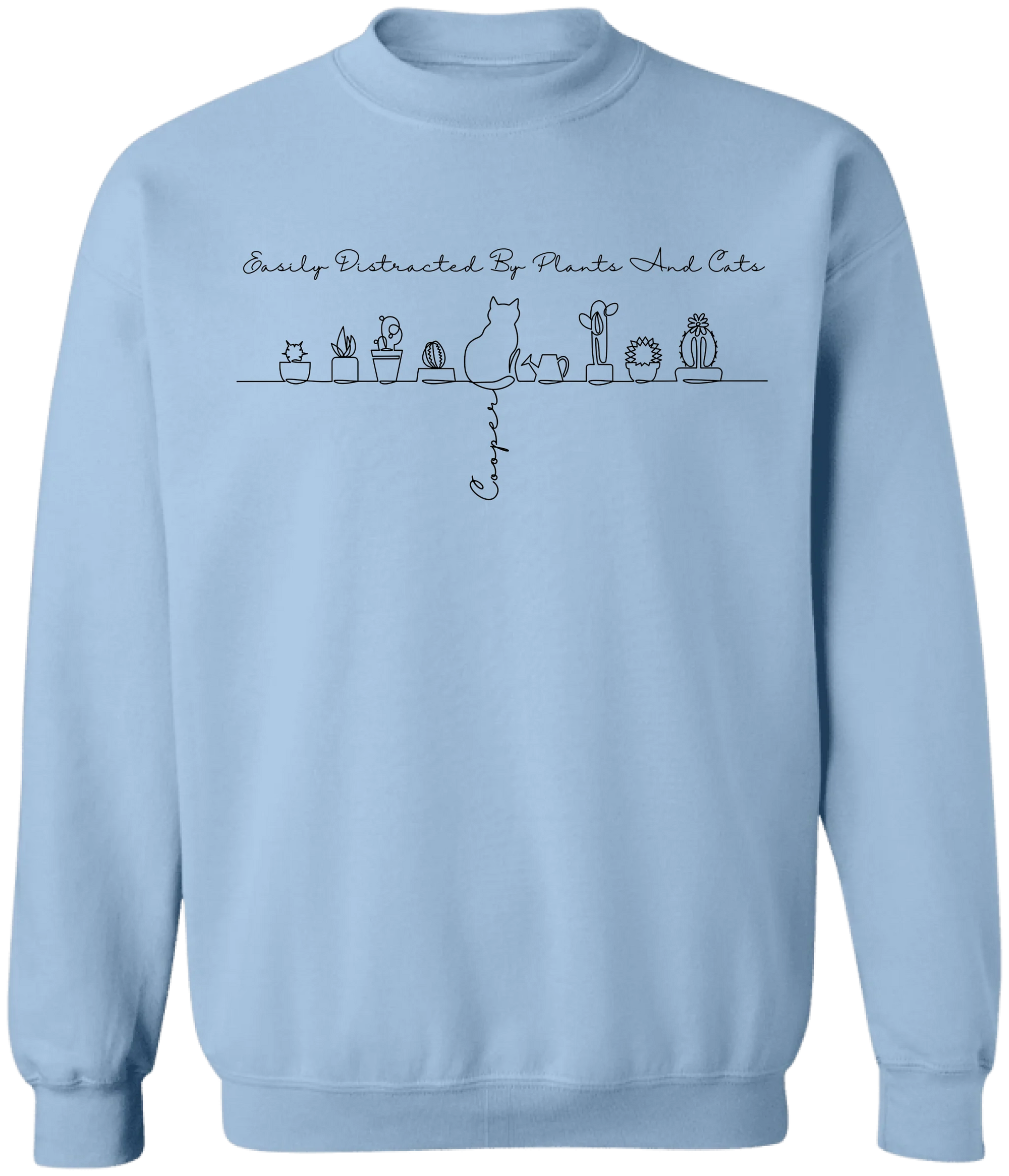 Easily Distracted By Plants And Cats - Personalized T-Shirt, Gift for Cat And Plant Lover, Line Art Style Shirt