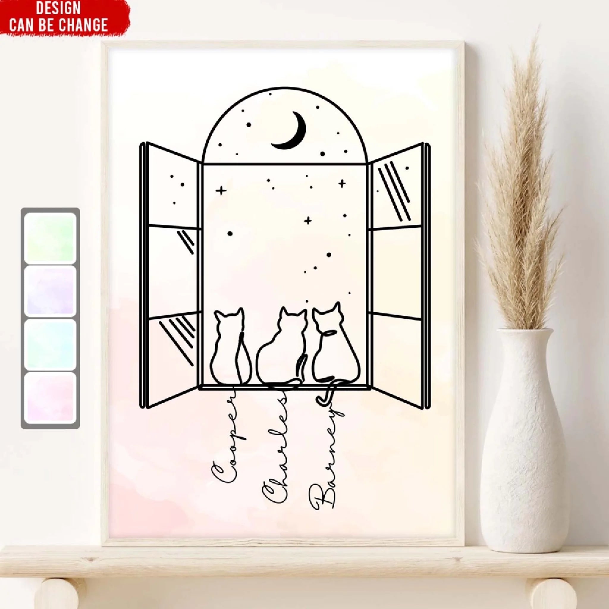 Whimsy Cat Line Art - Personalized Poster, Minimalist Wall Art Decor, Gift For Cat Lovers