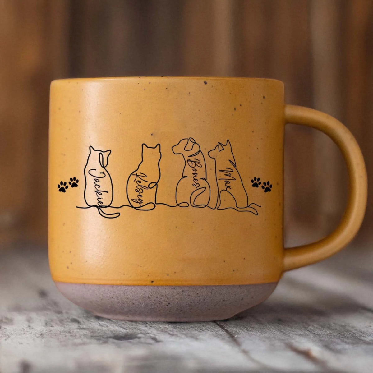 Dog Cat Memorial One Line Art - Personalized Pottery Mug, Pet Memorial Gift, Gift for Dog/Cat Lovers