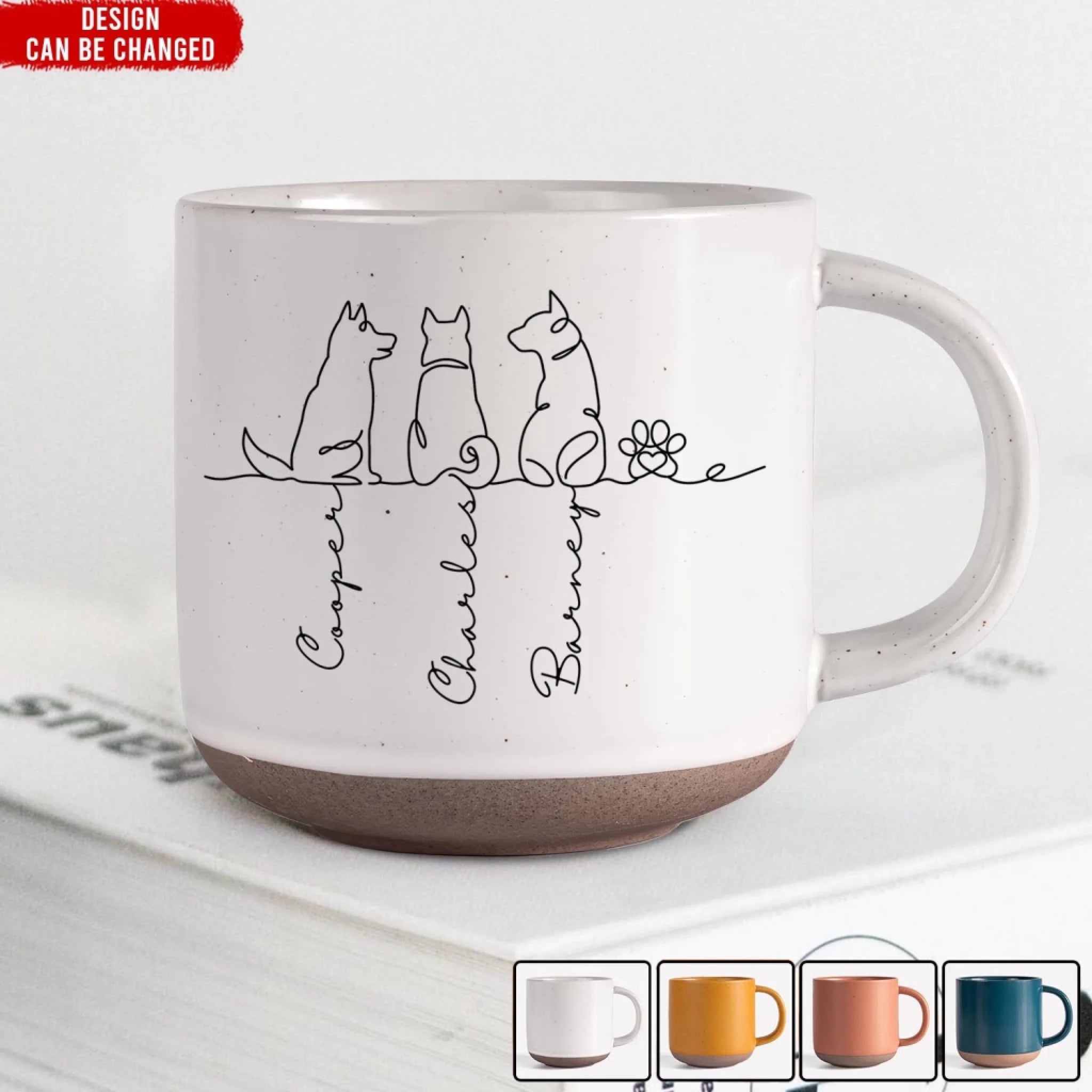 Cute Dogs Line Art - Personalized Pottery Mug, Gift for Dog Lovers, Dog Dad/Dog Mom Gift
