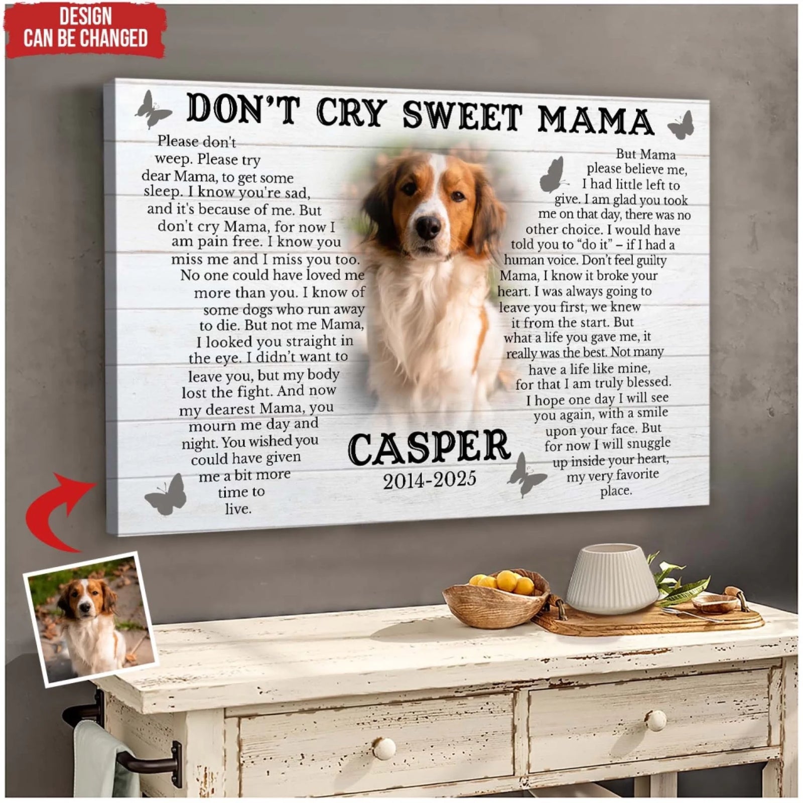 Don't Cry Sweet Mama - Personalized Canvas, Memorial Gift, Pet Loss Gift