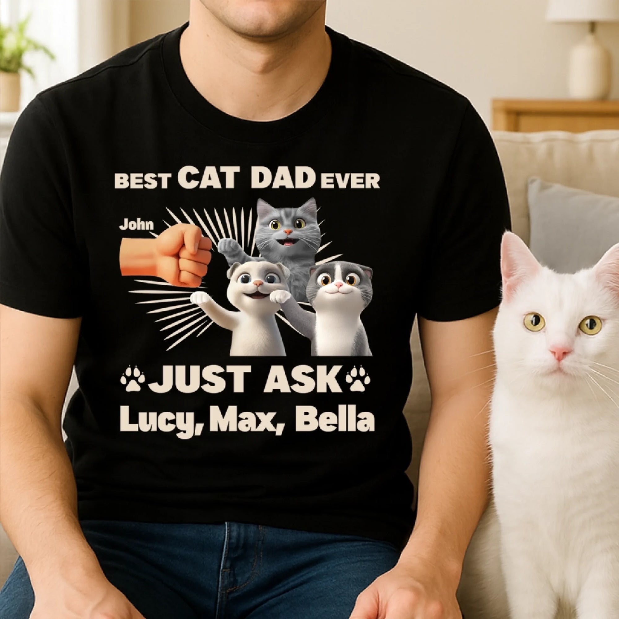 Best Cat Dad Ever - Personalized T-Shirt, Gift For Cat Lovers