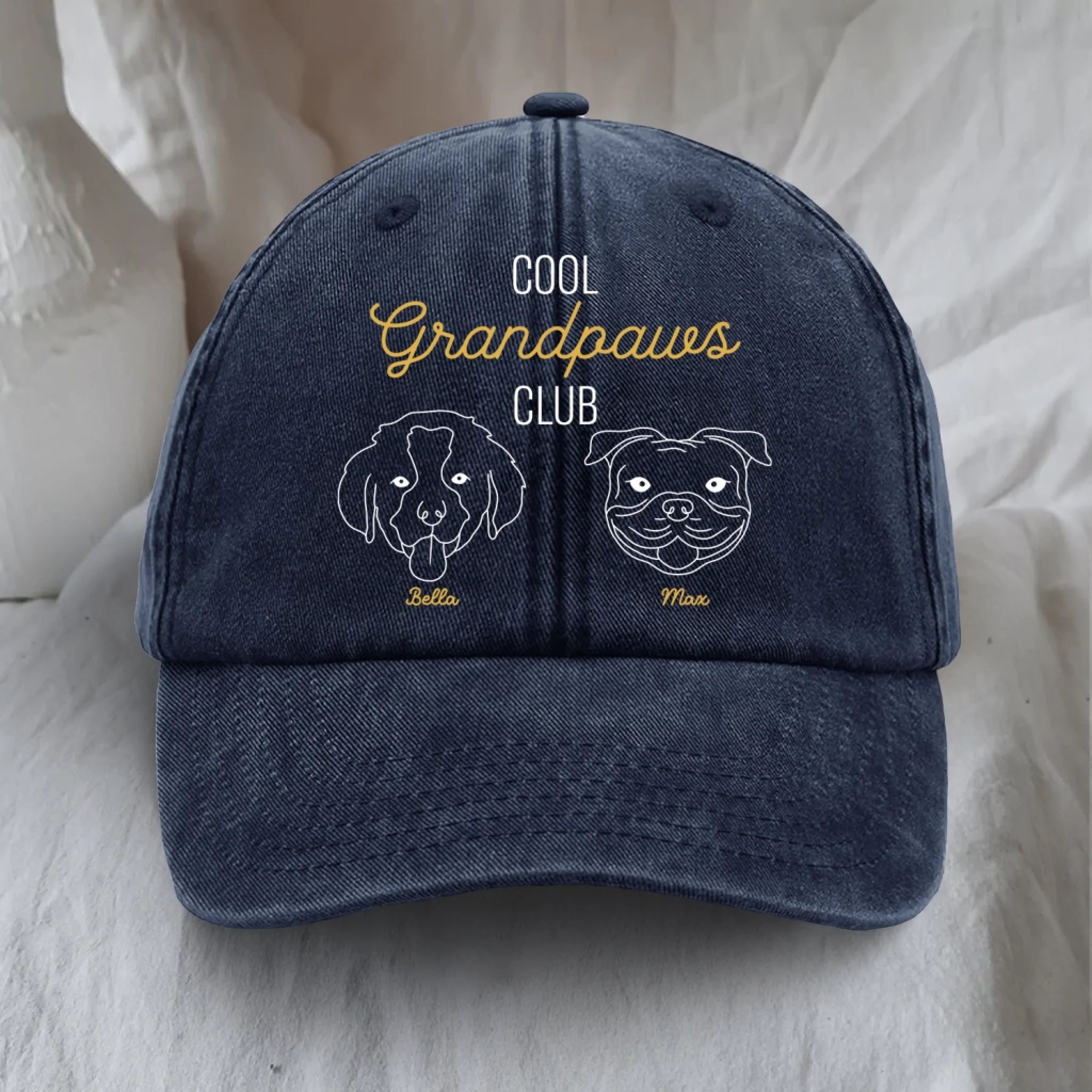 Cool Grandpaw Club - Personalized Vintage Washed Denim Baseball Cap, Gift For Dog Lovers
