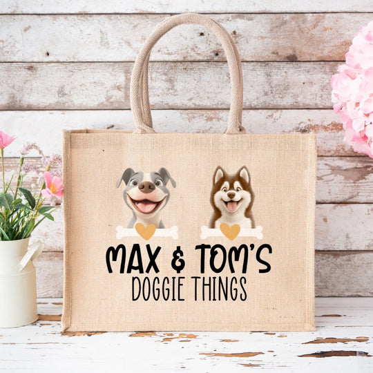 Doggie Things - Personalized Jute Tote Bag, Gift for Dog Lovers, Dog Mom/Dog Dad Gift
