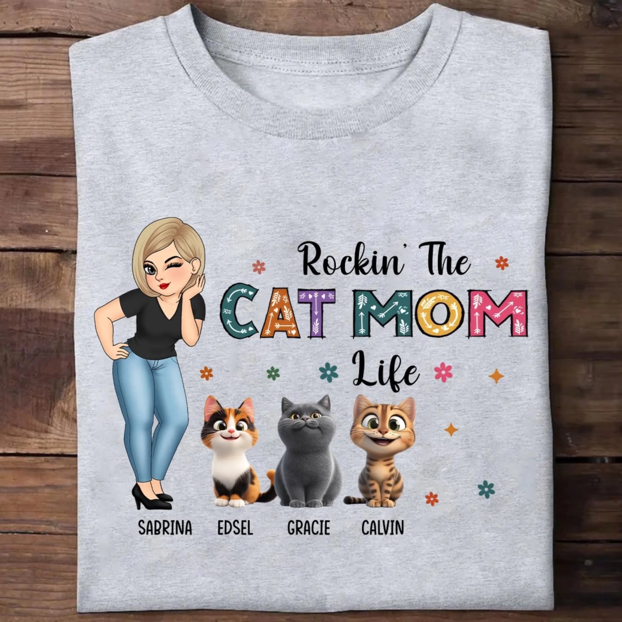 Rockin' The Cat Mom Life - Personalized T-Shirt, Gift For Cat Mom