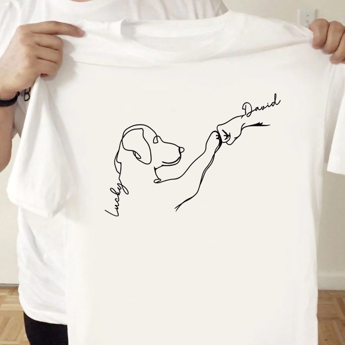 Dog Fist Bump One Line Art - Personalized T-Shirt, Gift for Dog Dad/Dog Mom, Dog Lover's Gift