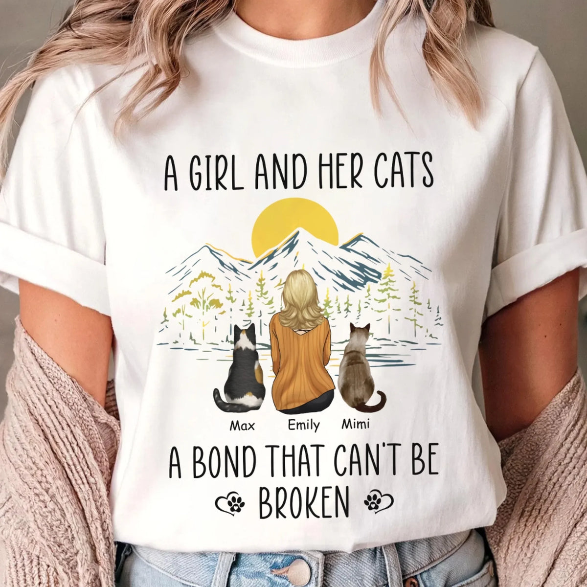 A Girl And Her Cat, A Bond That Can't Be Broken - Personalized T-shirt, Gift for Cat Lover, Cat Mom Gift