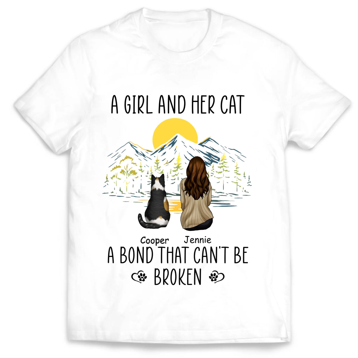 A Girl And Her Cat, A Bond That Can&#39;t Be Broken - Personalized T-shirt, Gift for Cat Lover, Cat Mom Gift