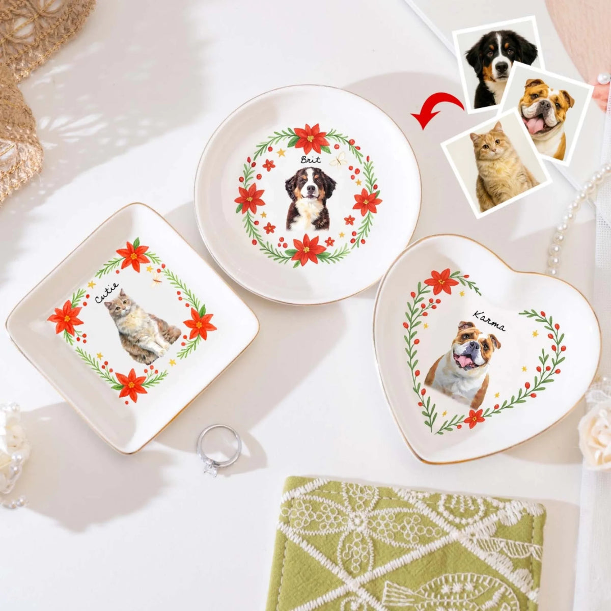 Custom Dog Cat Photo - Personalized Jewelry Dish, Christmas Gift for Pet Lovers, Pet Owner Gifts