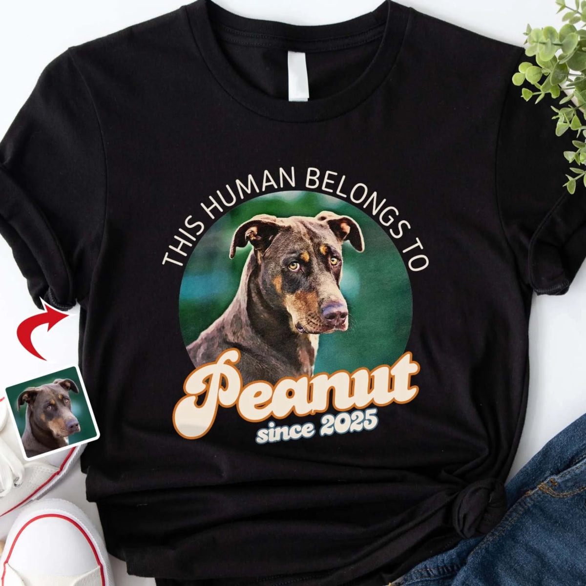 Custom Pet Shirt, This Human Belongs To - Personalized T-Shirt, Gift For Dog Lover