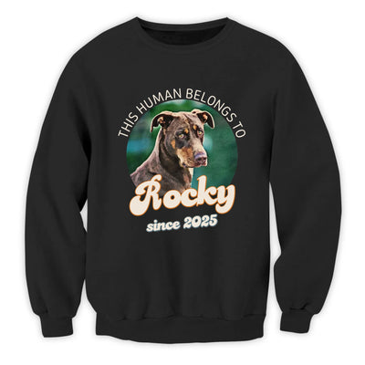 Custom Pet Shirt, This Human Belongs To - Personalized T-Shirt, Gift For Dog Lover
