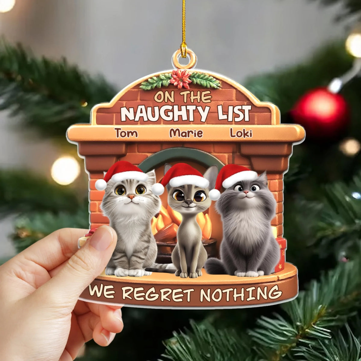 On The Naughty List We Regret Nothing - Personalized Acrylic Ornament, Christmas Decor, Gift For Cat Lover