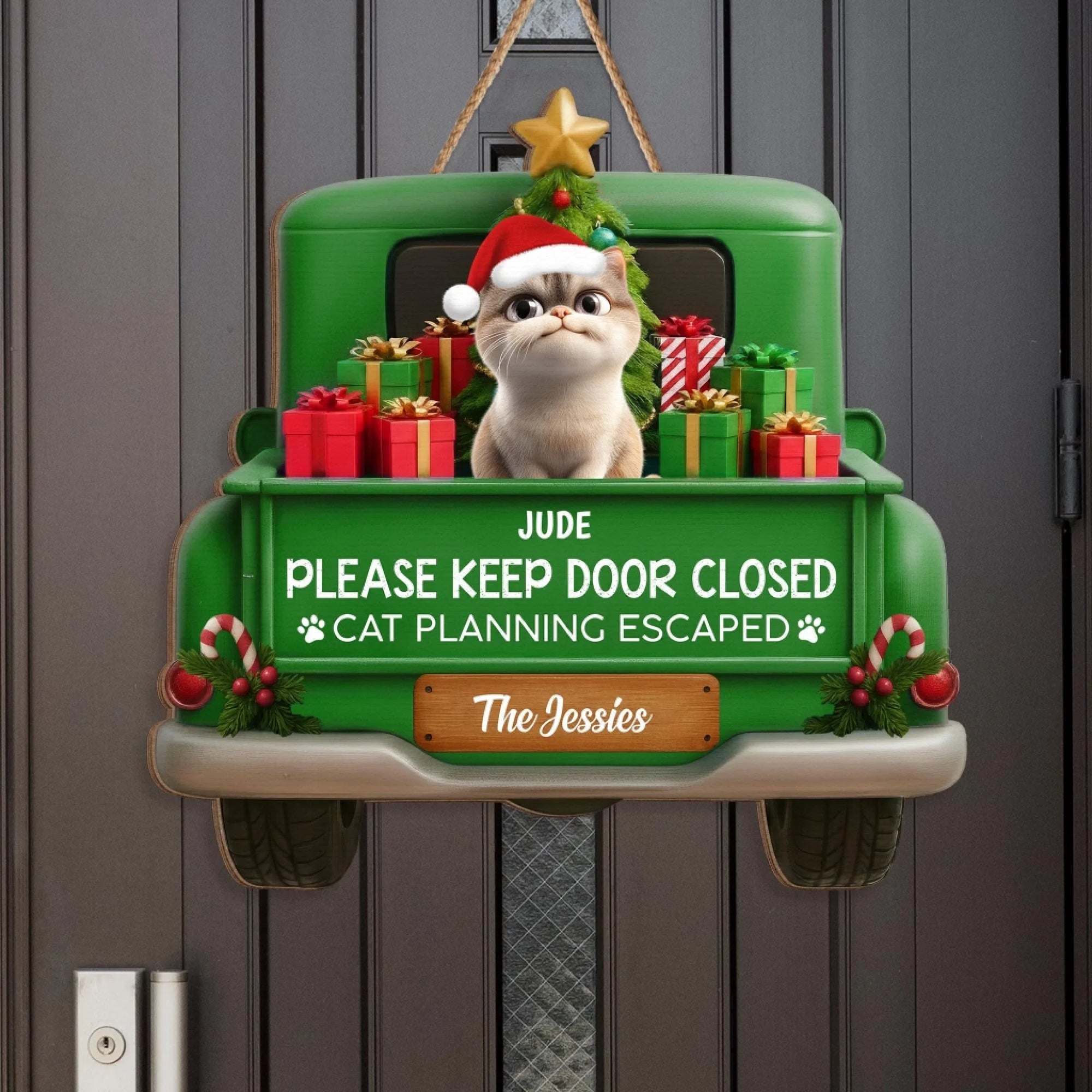 Please Keep Door Closed Cats Planning Escape - Personalized 1 Layer Wooden Sign, Christmas Decor For Cat Lover