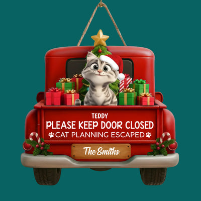 Please Keep Door Closed Cats Planning Escape - Personalized 1 Layer Wooden Sign, Christmas Decor For Cat Lover