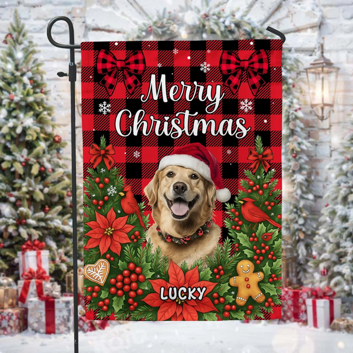 Merry Christmas Cute Pet Red Plaid mk 3