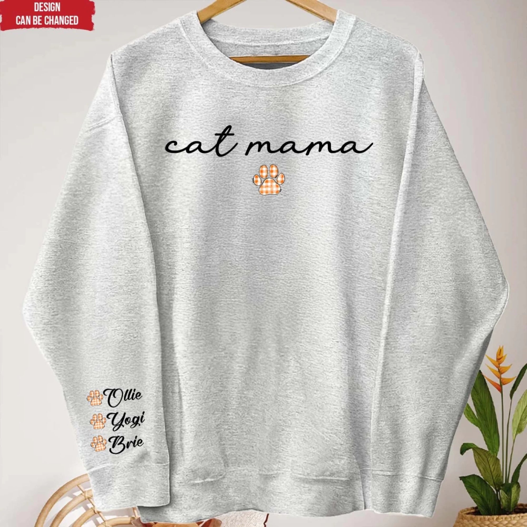 Cat Mama - Personalized Sleeve Print Sweatshirt, Cat Paw Shirt, Gift for Cat Mom