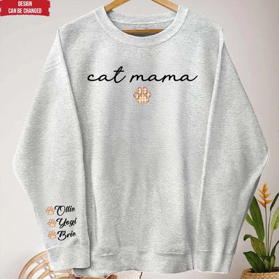 Cat Mama - Personalized Sleeve Print Sweatshirt, Cat Paw Shirt, Gift for Cat Mom