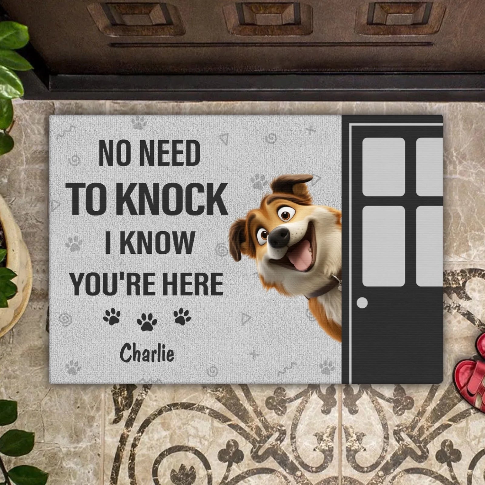 No Need To Knock We Know You're Here - Personalized Doormat, Gift For Dog Lover, Dog Owner House Decor