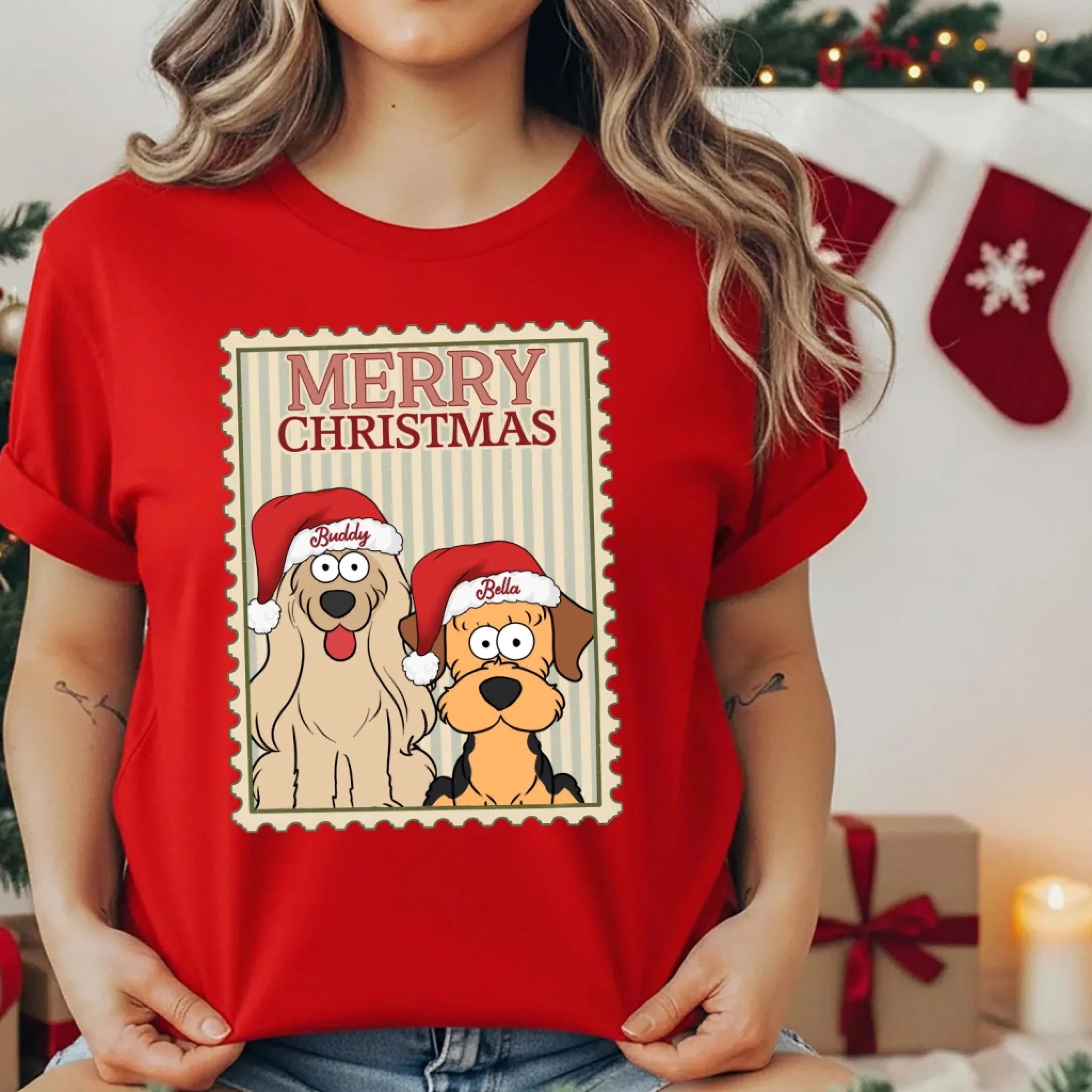 Merry Christmas Pet Holiday Portage Stamp - Personalized T-Shirt, Christmas Gift, Happy Holiday
