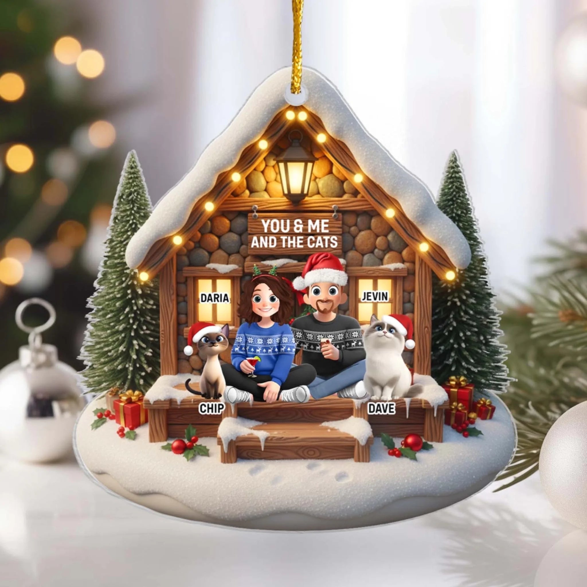 You & Me And The Cat At Christmas - Personalized Acrylic Ornament, Gift For Cat Lover, Pet Parent House Decor