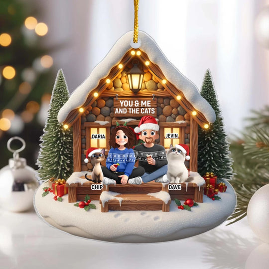 You & Me And The Cat At Christmas - Personalized Acrylic Ornament, Gift For Cat Lover, Pet Parent House Decor
