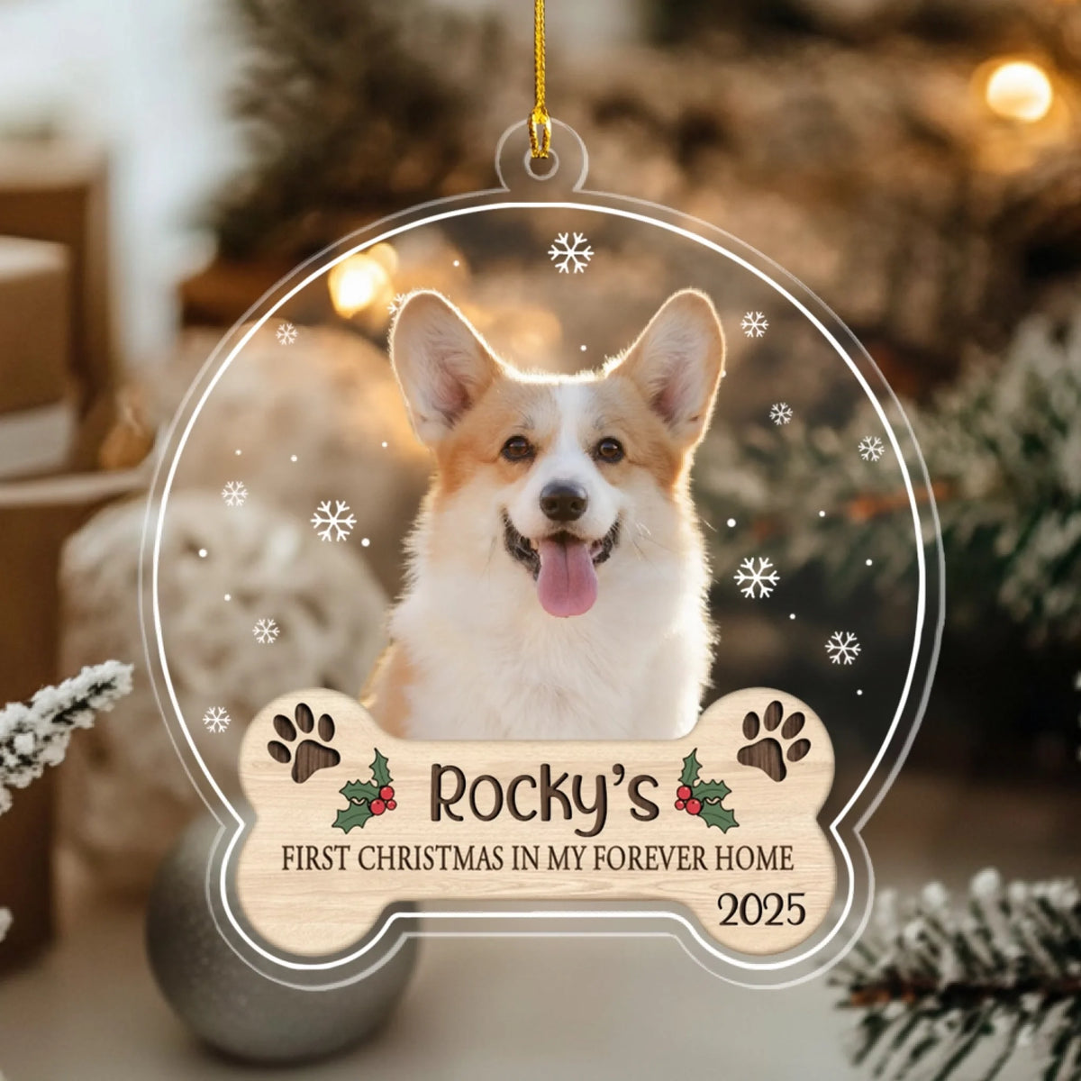 Dog First Christmas, First Christmas In My Forever Home - Personalized Acrylic Ornament, Gift For Dog Lover